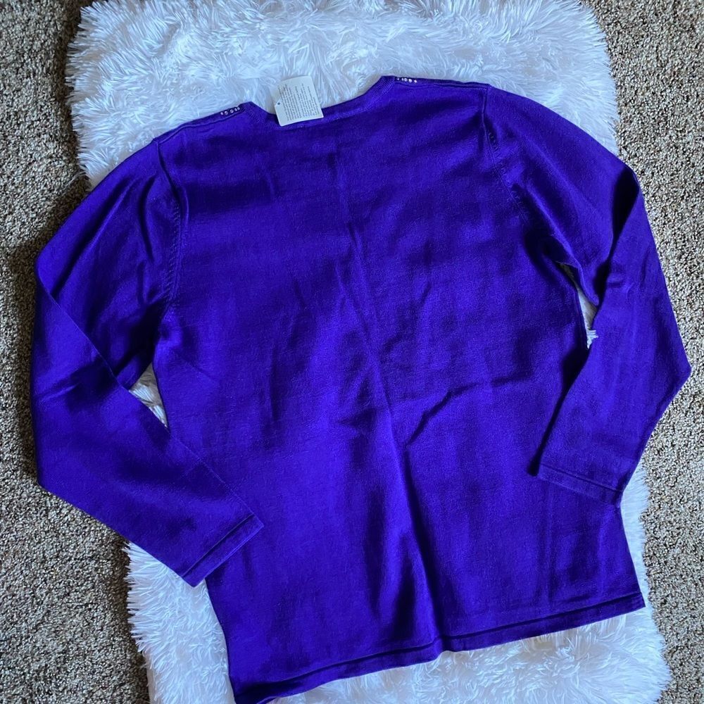 Quacker Factory Purple Rhinestone Button Front Sweater NEW Size Small - Picture 5 of 8
